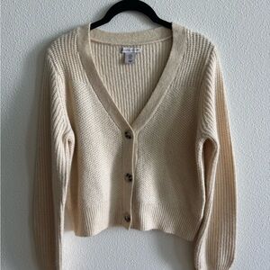 Sincerely Jules Cream Cardigan Sweater with Ribbed Knit